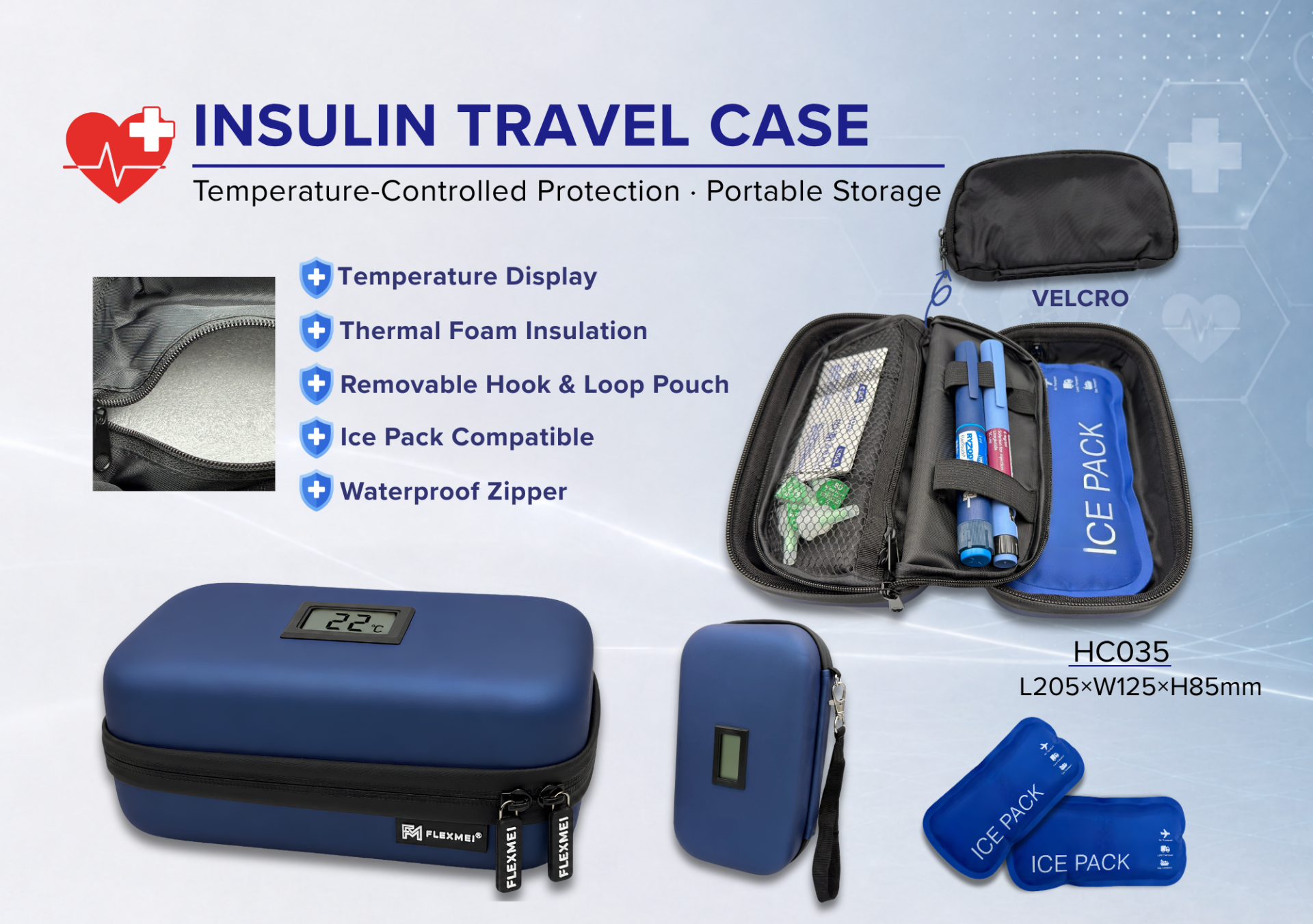 Insulin Travel Cooler Case with Temperature Display Insulin Travel Cooler Case with Temperature Display