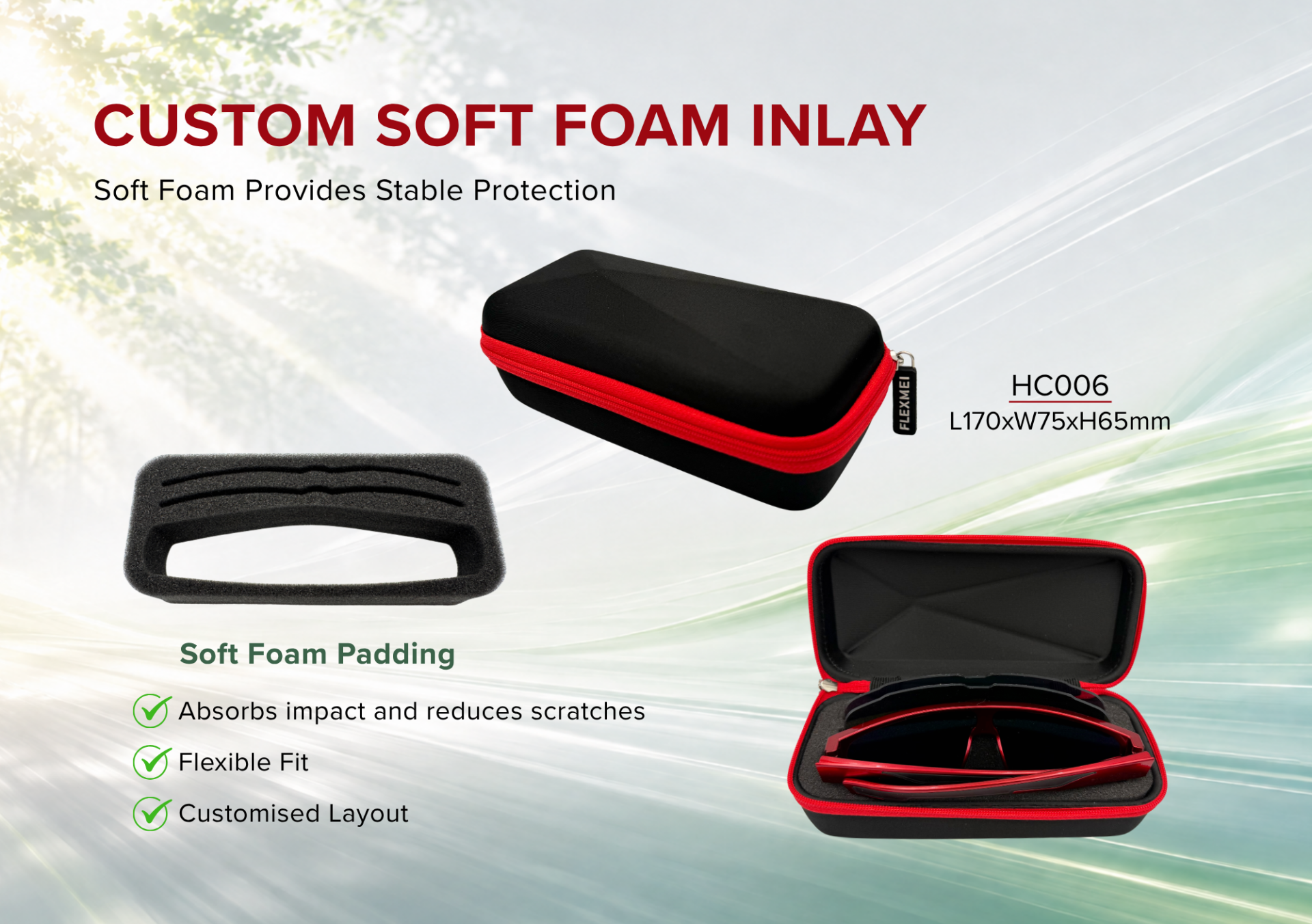 Raised Rectangular EVA Eyewear Case with Soft Foam Inlay Raised Rectangular EVA Eyewear Case with Soft Foam Inlay