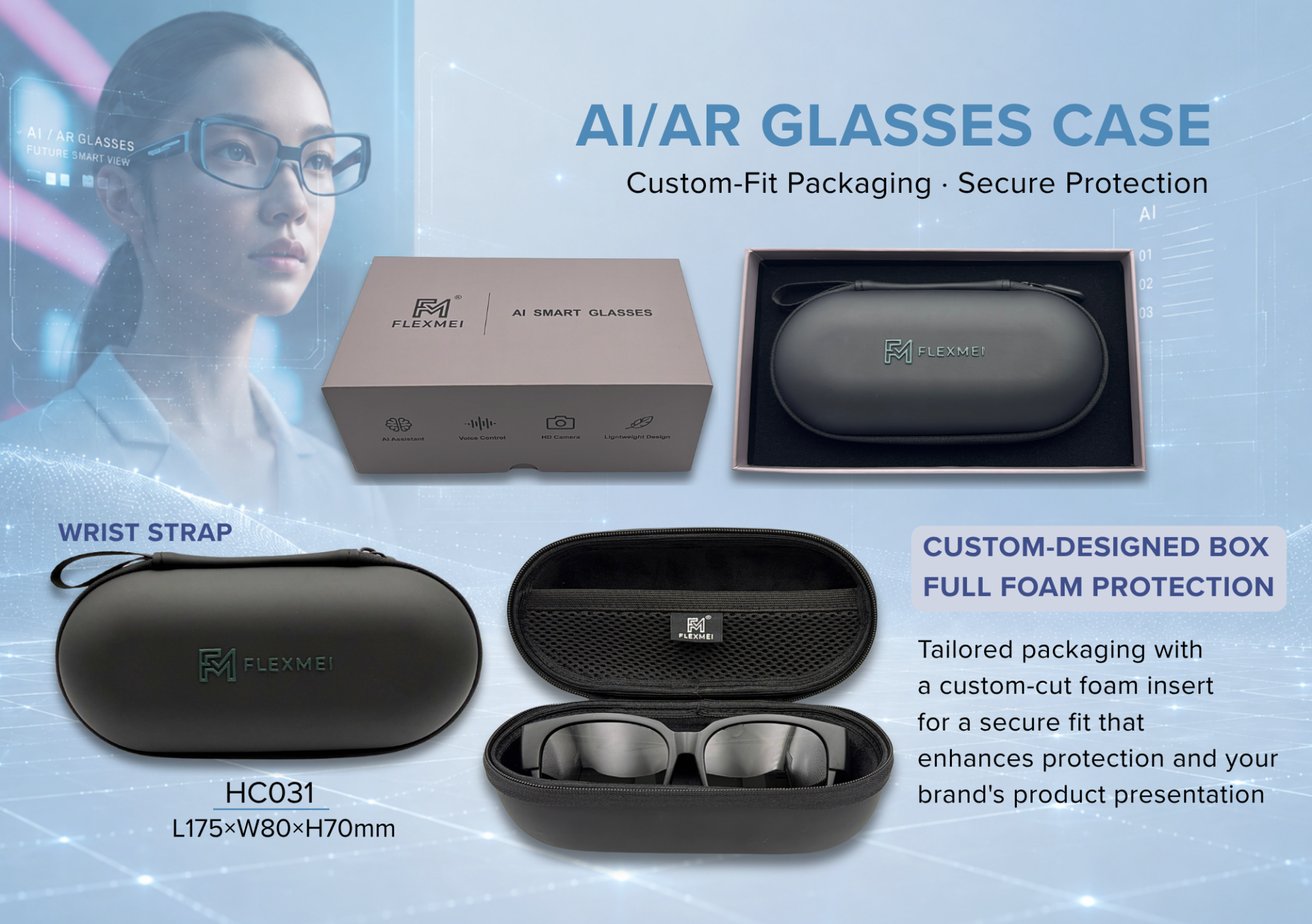 Round EVA Protective Case for AI Smart Glasses with Wrist Strap Round EVA Protective Case for AI Smart Glasses with Wrist Strap