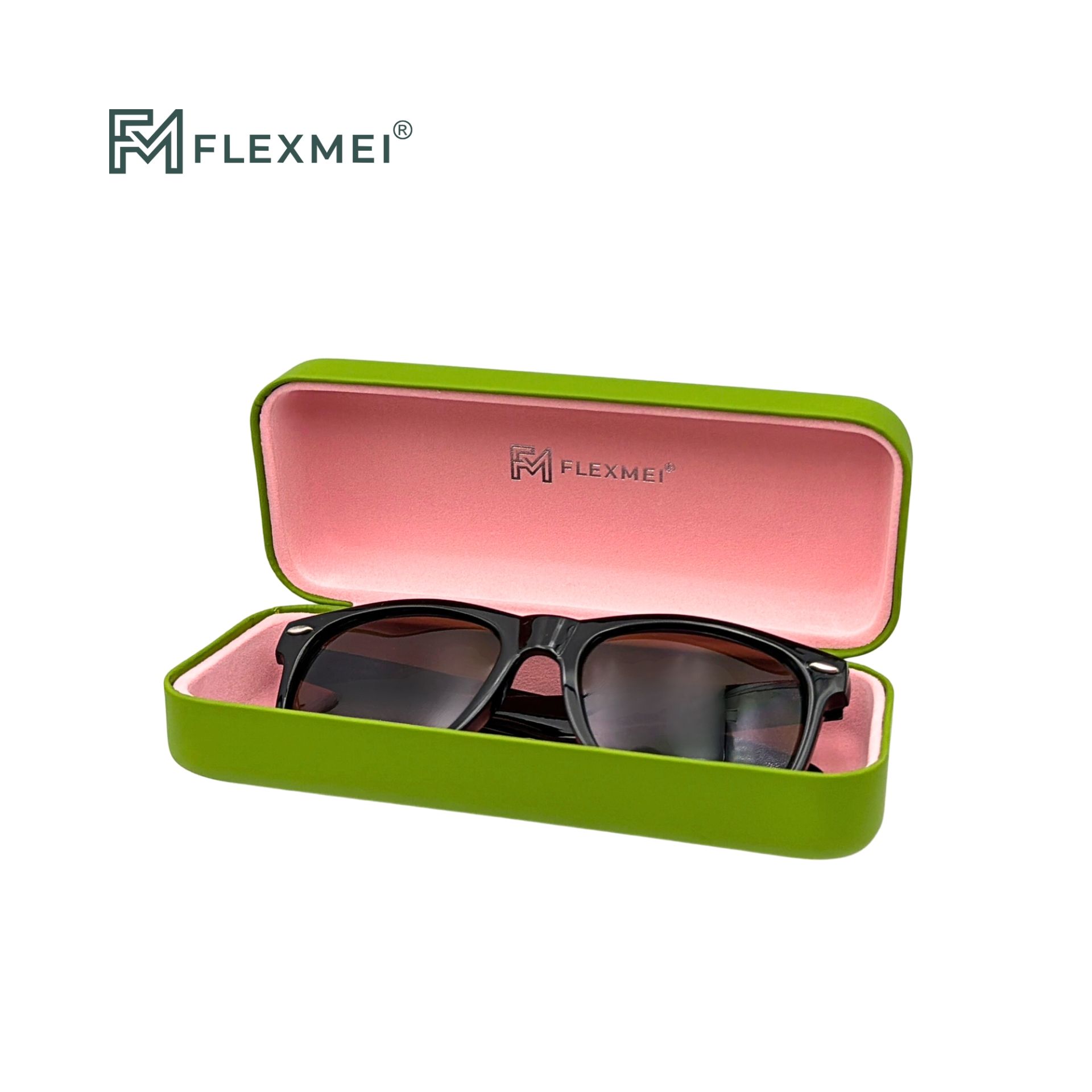 Rounded Oval PU Leather Eyewear Case-Grass Green