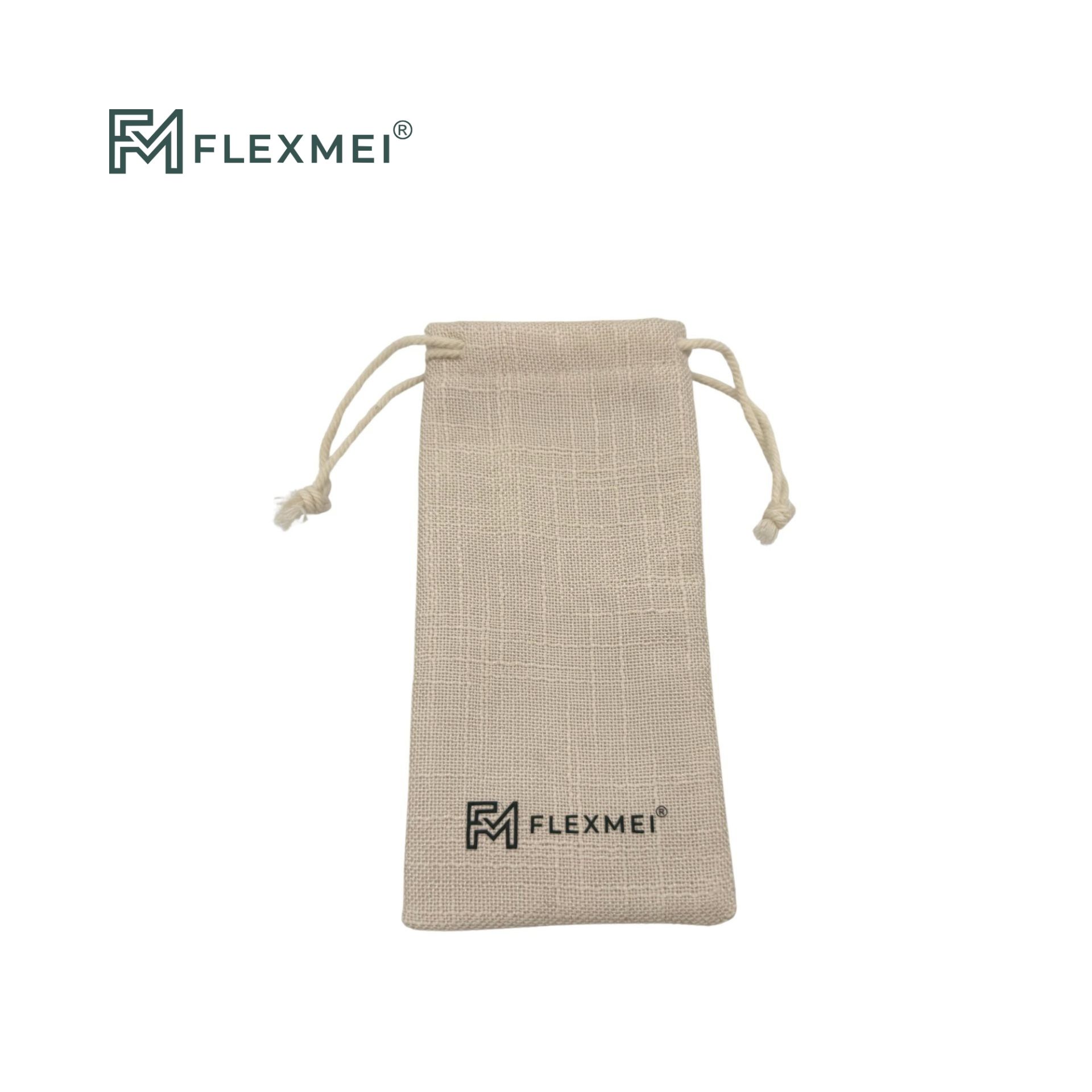 Natural Beige Linen Drawstring Pouch