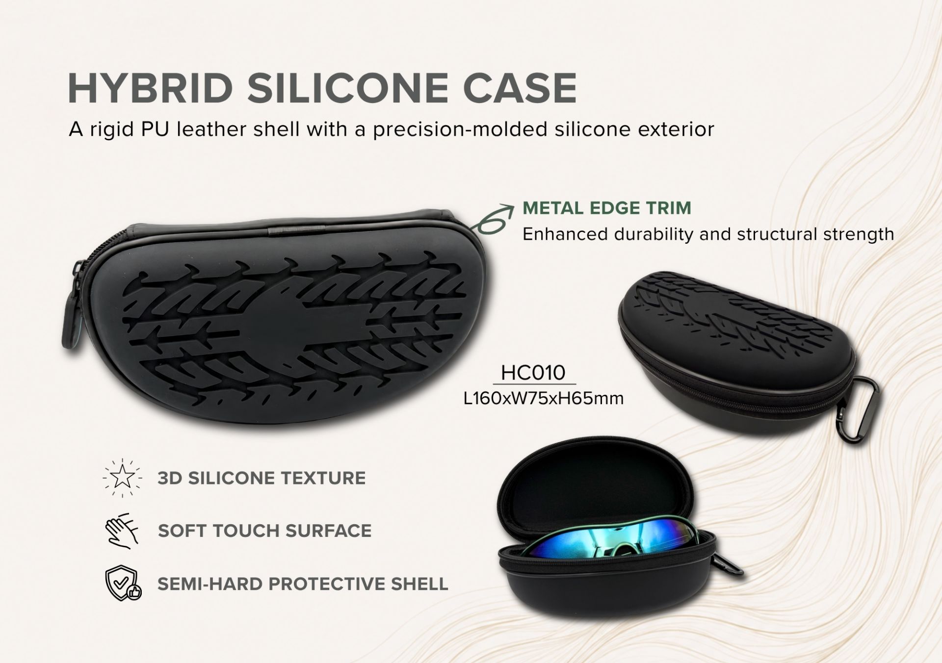 Semi-Hard Silicone Eyewear Case with Carabiner Semi-Hard Silicone Eyewear Case with Carabiner