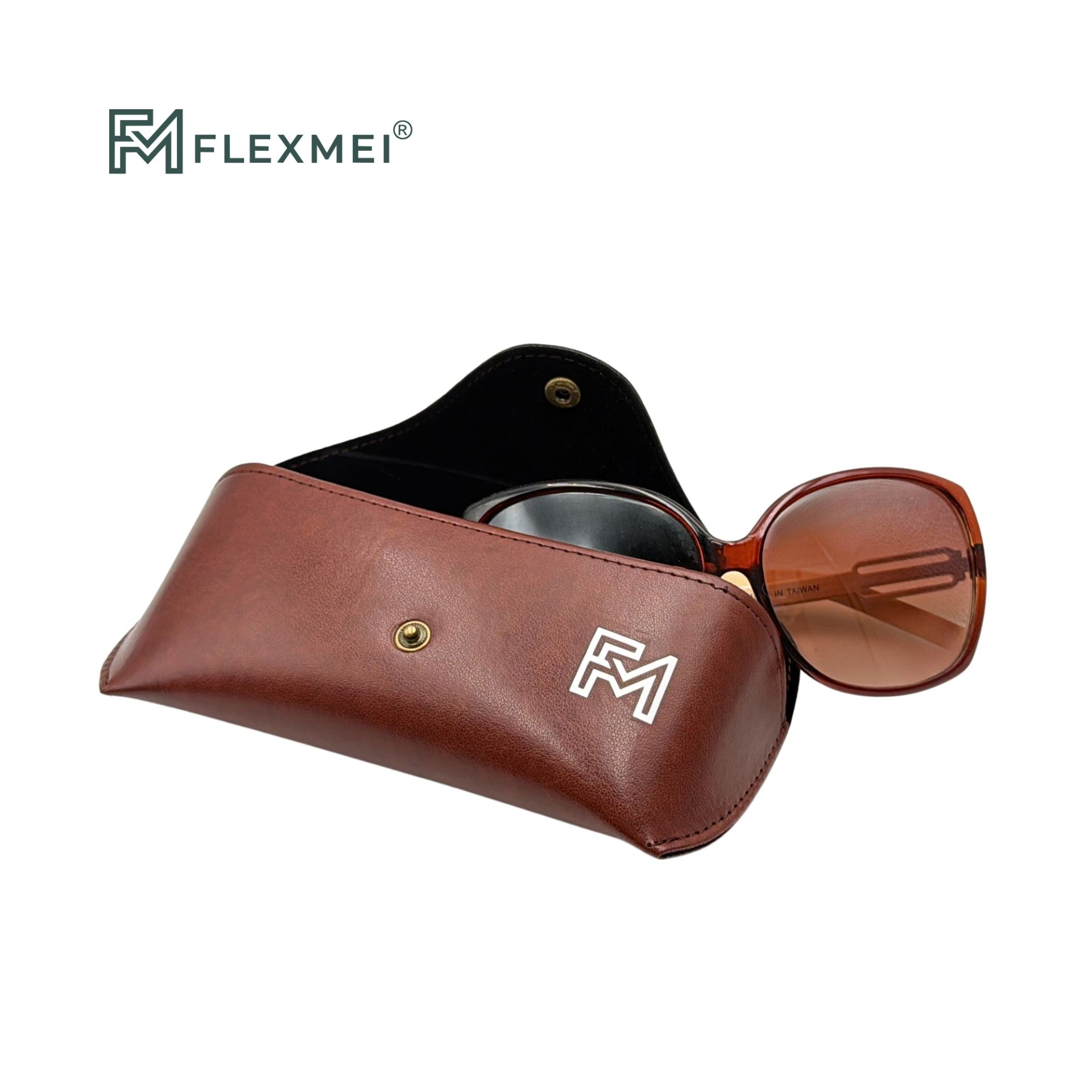 Vegan Leather Flap Eyewear Case-Brown