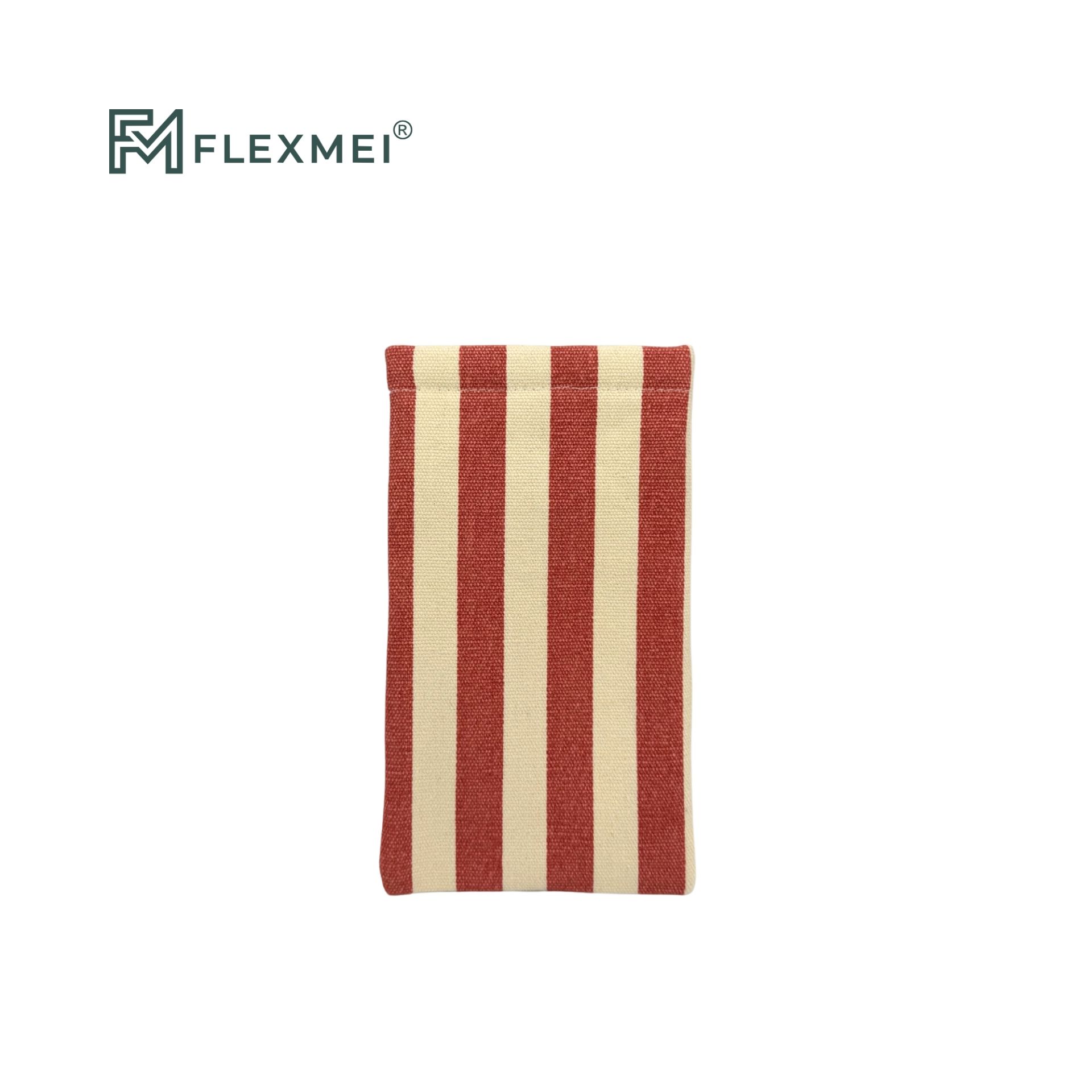 Striped Canvas Squeeze-Top Eyewear Pouch-Red