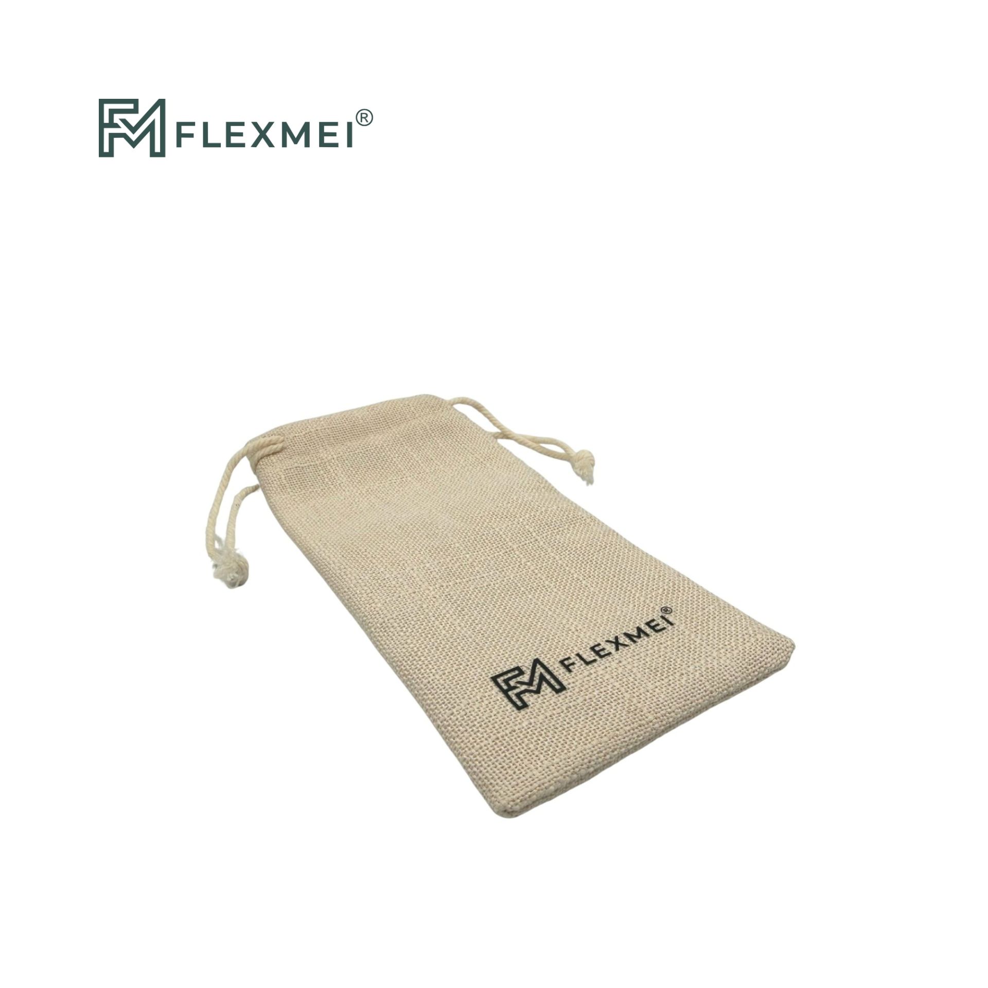 Natural Beige Linen Drawstring Pouch