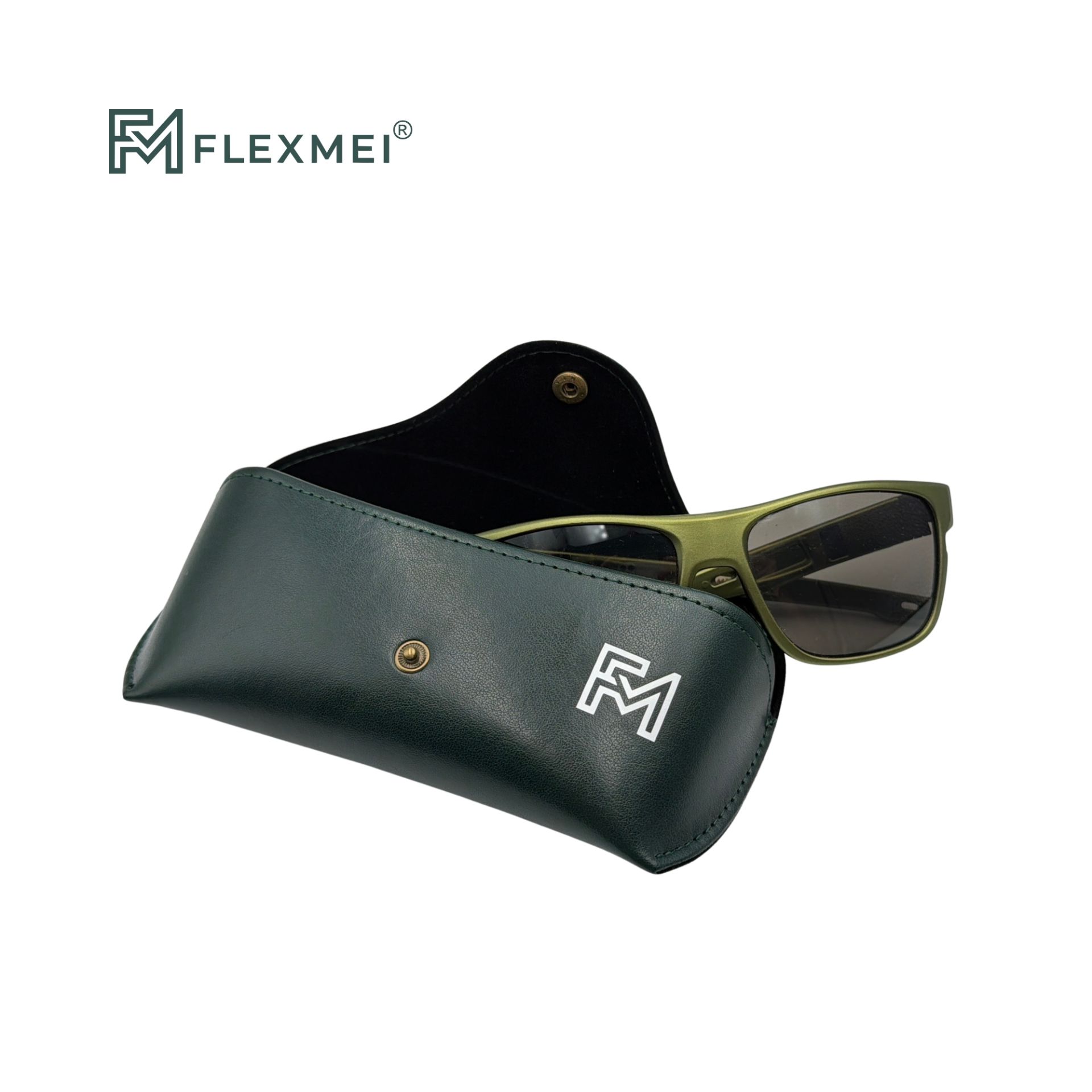 Vegan Leather Flap Eyewear Case-Dark Green
