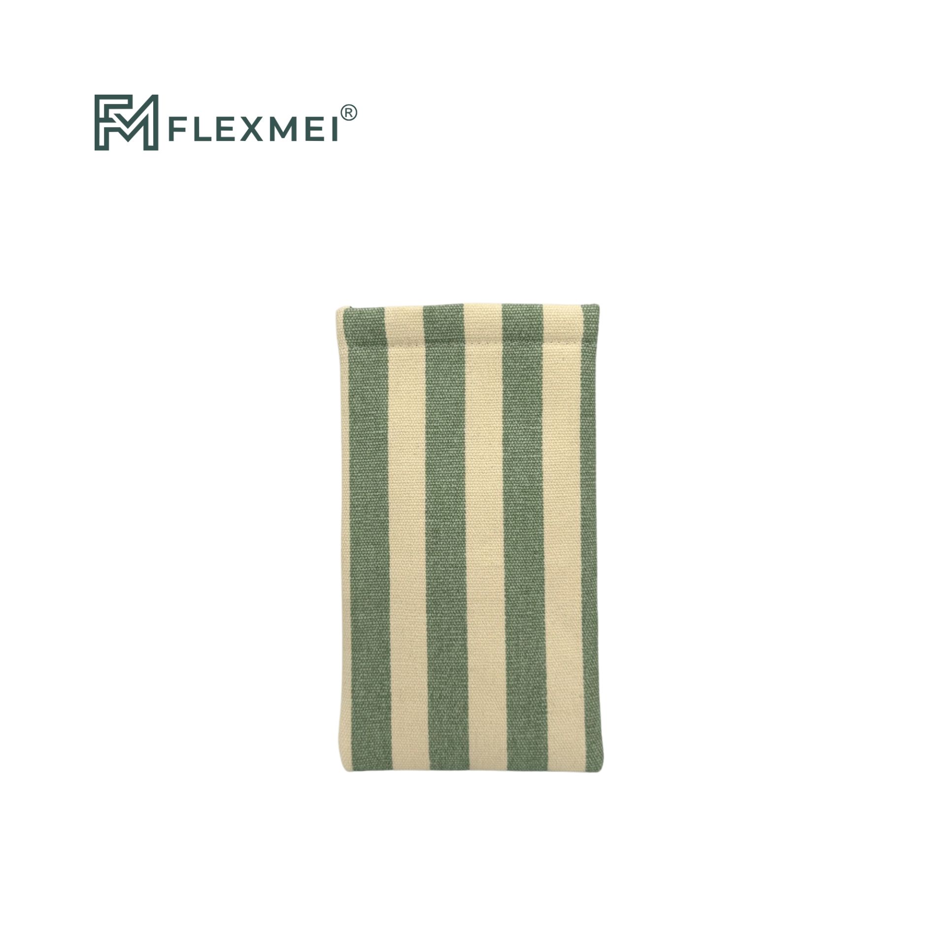 Striped Canvas Squeeze-Top Eyewear Pouch-Green