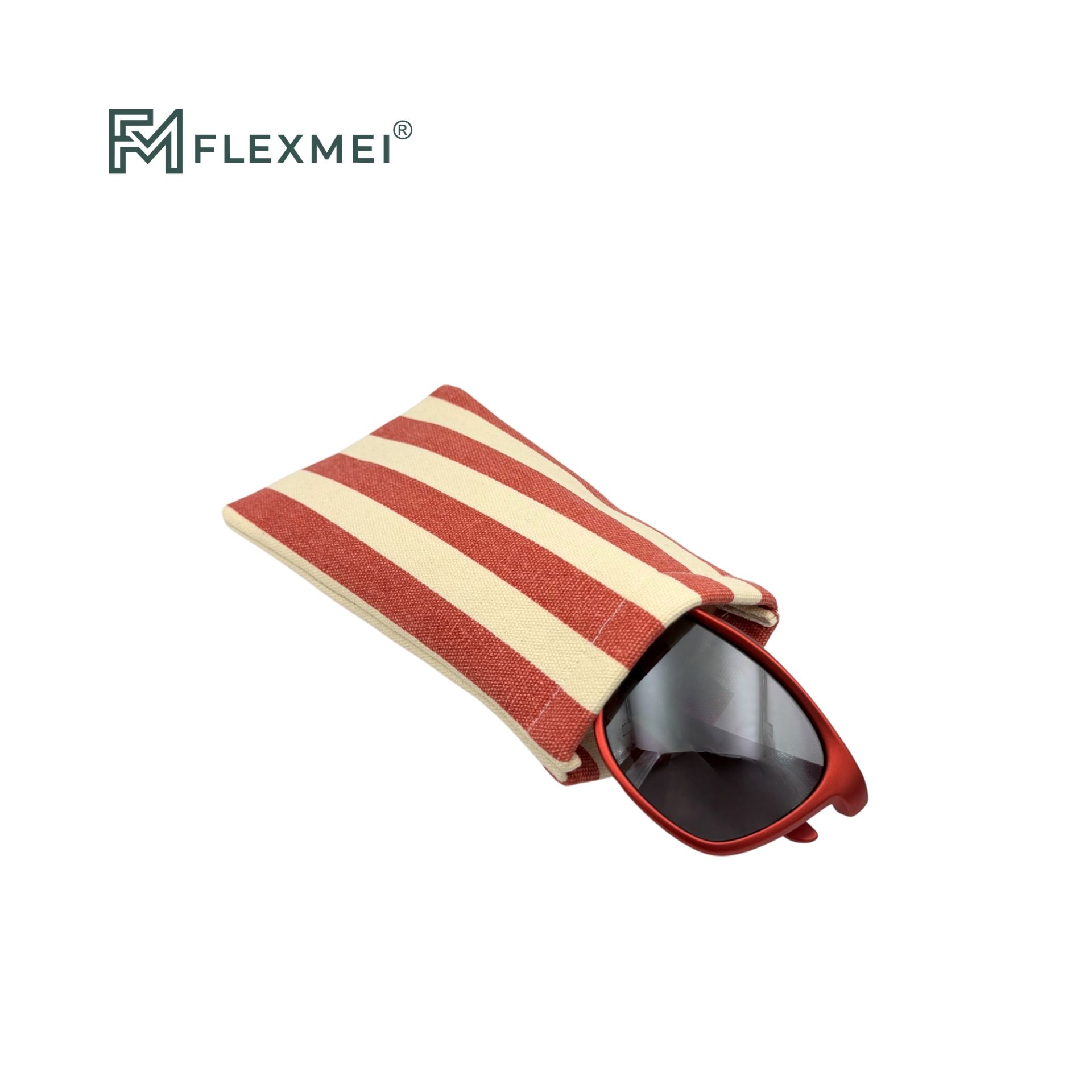 Striped Canvas Squeeze-Top Eyewear Pouch-Red