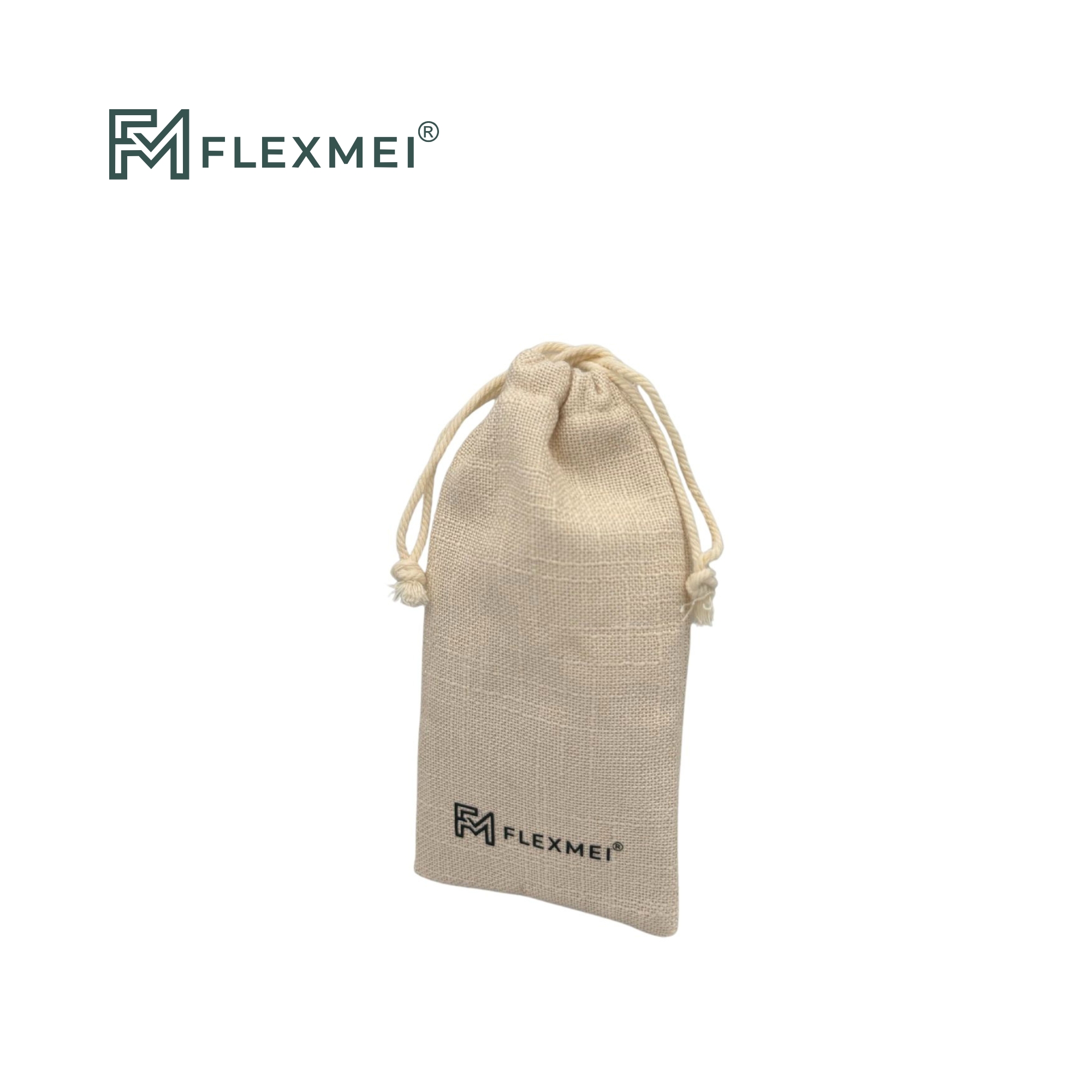 Natural Beige Linen Drawstring Pouch